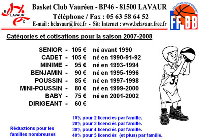 Catgories et Cotisations 2007-2008